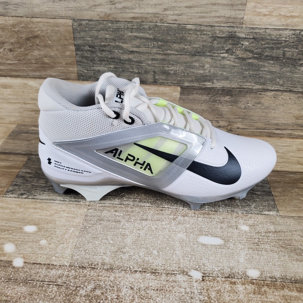 Nike Alpha Menace 4 Pro Shoes Mens Sz 13 White Black Lace-Up Football Cleats